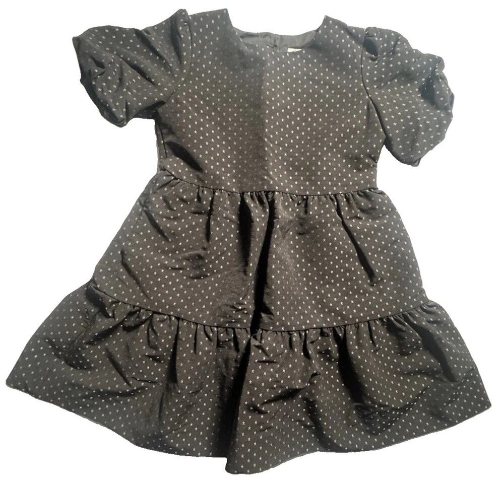 Gabby Girls Black Star Print Tiered Dress Puff Sleeve Rayon Blend Size 6